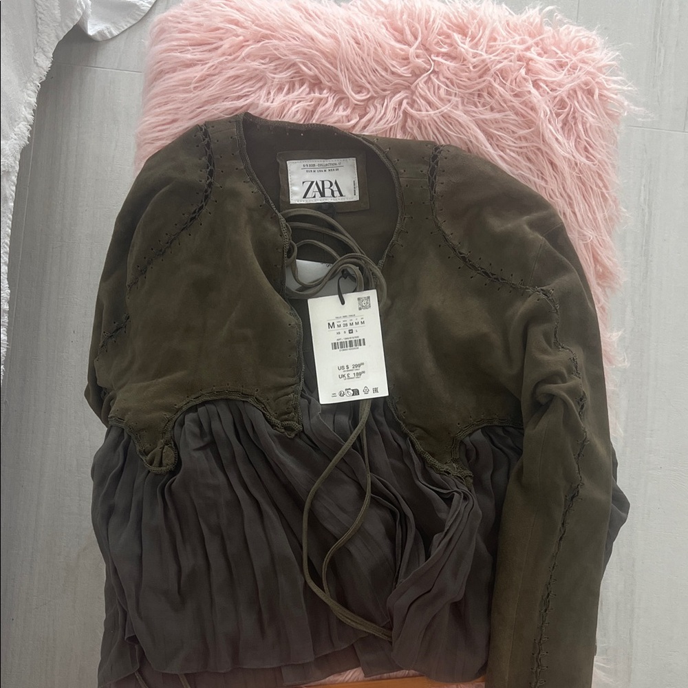 Zara Khaki and Charcoal Pleated Jacket